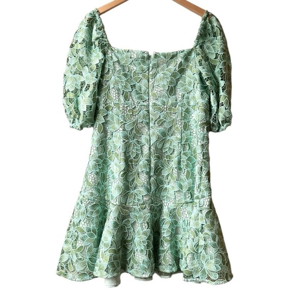 Shoshanna Layne Lace Puff-Sleeve Mini dress Green Light Blue Sz 12 - Picture 10 of 16